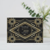 Glam Goud Zwart Great Gatsby Huwelijks RSVP (Staand voorkant)