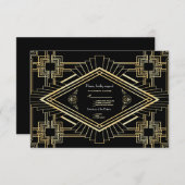 Glam Goud Zwart Great Gatsby Huwelijks RSVP (Voorkant / Achterkant)