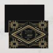 Glam Goud Zwart Great Gatsby Huwelijks RSVP Kaartje (Voorkant / Achterkant)