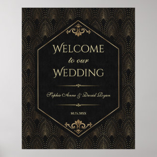 Glam Goud Zwart Great Gatsby Trouw Welkom Bord Poster
