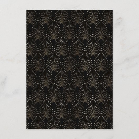 Glam Goud Zwart Great Gatsby Trouwreceptie Informatiekaartje (Achterkant)