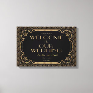 Glam Goud Zwart Trouw Welkom Bord Canvas Afdruk