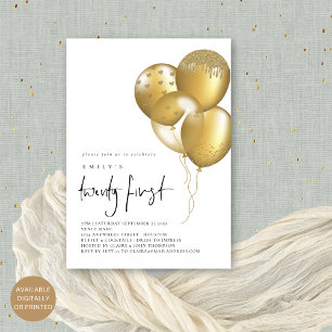 Glam Gouden Ballonnen 21e Verjaardagsfeestje Kaart