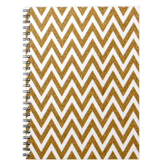 Glam gouden glitter en witte chevron strepen notitieboek (Voorkant)