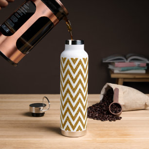 Glam gouden glitter en witte chevron strepen waterfles