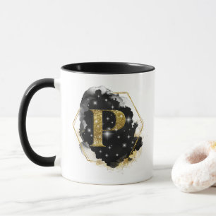 Glam Gouden Glitter P Monogram Mok