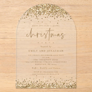 Glam Gouden Glitter Randen Kerstfeest Acryl Uitnodigingen