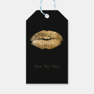 Glam Gouden Lippen Kus Zwarte Make-up Persoonlijk Cadeaulabel