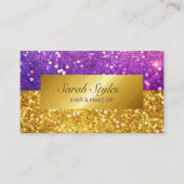 Glam gouden paarse glitter luxe elegante script visitekaartje (Voorkant)