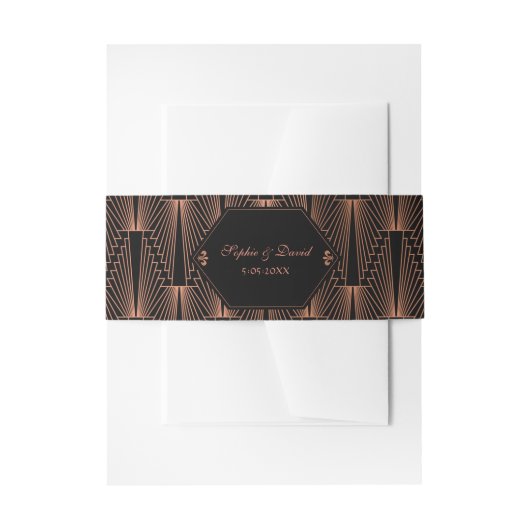 Glam Great Gatsby Copper Black Art Deco Wedding Uitnodigingen Wikkel (Voorkant Voorbeeld)