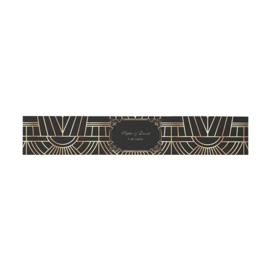 Glam Great Gatsby Gold Black Art Deco Wedding Uitnodigingen Wikkel (Vlak)