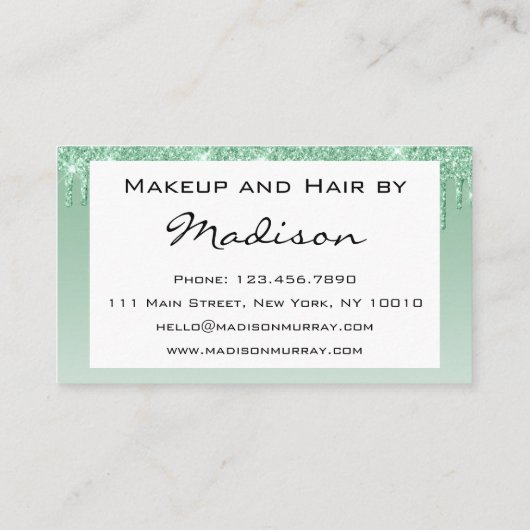 Glam Green Driving Glitter Drift Makeup Artist Visitekaartje (Achterkant)