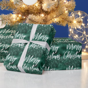 Glam Green Folie Glitter Merry Kerstscript Cadeaupapier