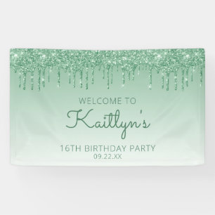 Glam Green Glitter Drip 16e verjaardagsfeestje Spandoek
