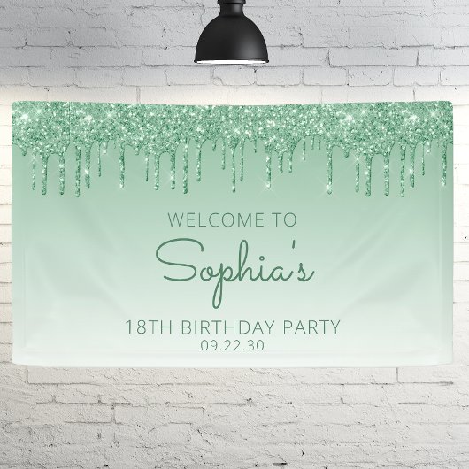 Glam Green Glitter Drip 18e verjaardagsfeest Spandoek