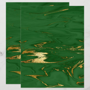 Glam Green Gold Faux Marbre Papier à gratte-ciel