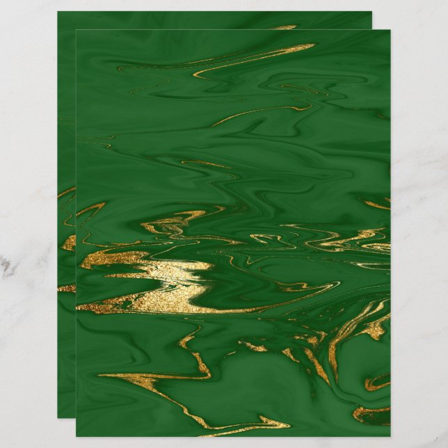 Glam Green Gold Faux Marbre Papier à gratte-ciel (Devant / Derrière)