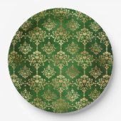 Glam Green Gold Pattern Kerstmis Papieren Bordje (Voorkant)