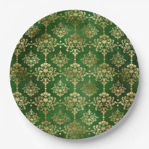 Glam Green Gold Pattern Kerstmis Papieren Bordje