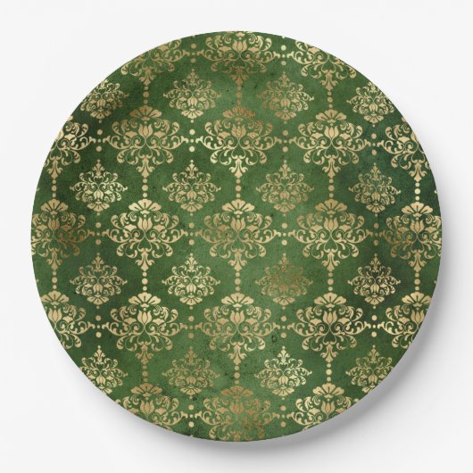 Glam Green Gold Pattern Kerstmis Papieren Bordje (Voorkant)