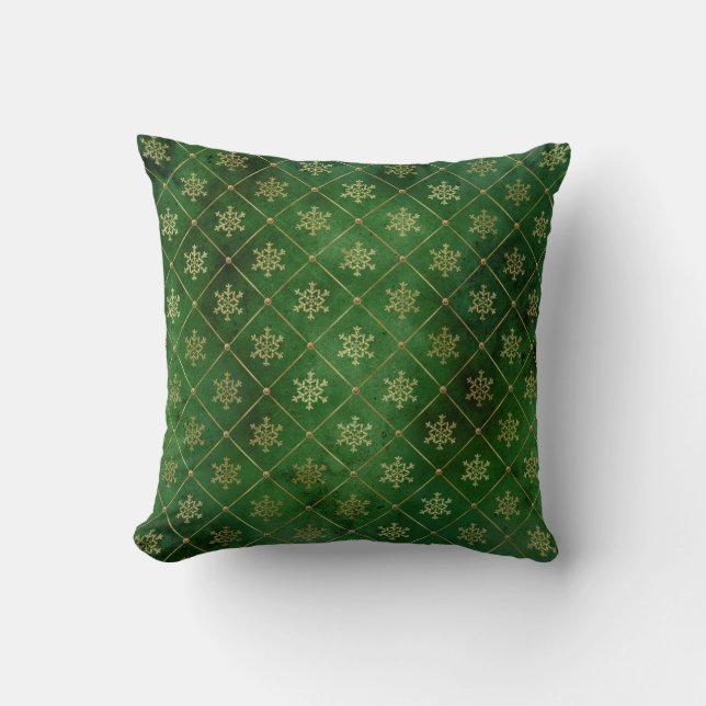 Glam Green Gold Snowflakes kerst Kussen (Voorkant)