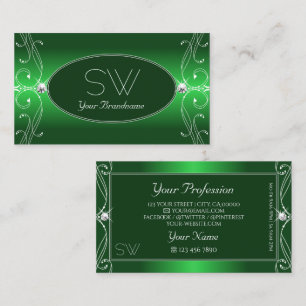 Glam Green Gradient Sparkle Jewels Initialen Visitekaartje