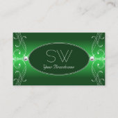Glam Green Gradient Sparkle Jewels Initialen Visitekaartje (Voorkant)