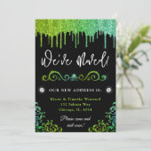 Glam Green & Light Blue Gradiënt Glitter New Home Aankondiging (Staand voorkant)