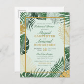 Glam Green Tropical Leaves Modern Rehearsal Dinner Uitnodiging Briefkaart (Voorkant / Achterkant)