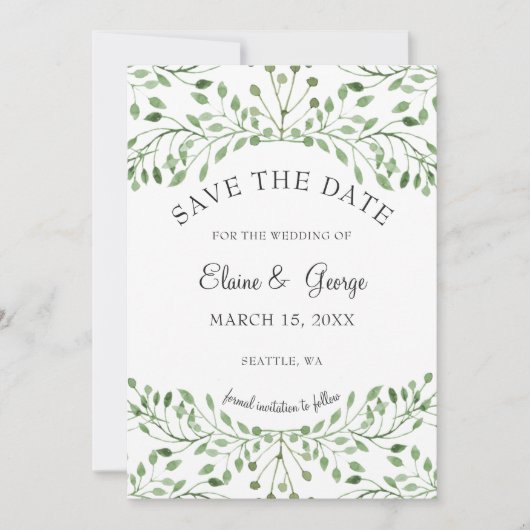 Glam Greenery mariage enregistrer les cartes de da (Devant)