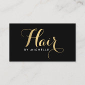 Glam Haarstylist Script Text Gold/Black Visitekaartje (Voorkant)