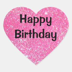 Glam Happy Birthday Black Hot Pink Glitter Sparkle Hart Sticker