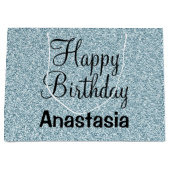 Glam Happy Birthday Blue Silver Glitter Sparkles Groot Cadeauzakje (Voorkant)