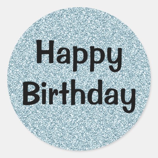 Glam Happy Birthday Blue Silver Glitter Sparkles Ronde Sticker (Voorkant)