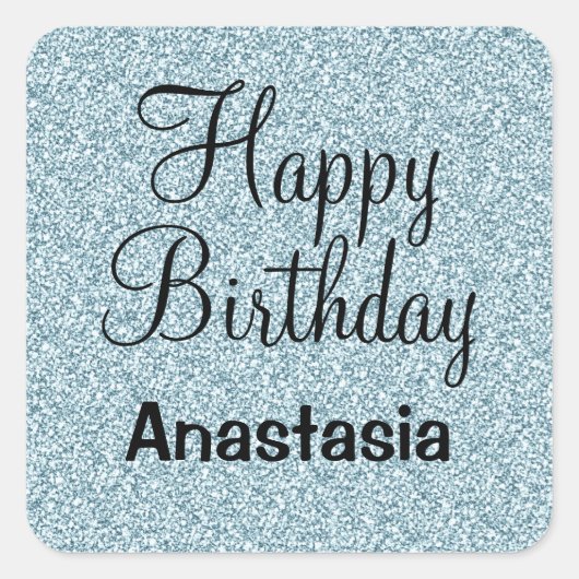 Glam Happy Birthday Blue Silver Glitter Sparkles Vierkante Sticker (Voorkant)
