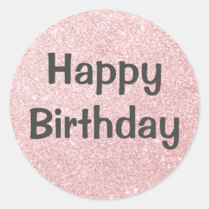 Glam Happy Birthday Blush Pink Rose Gold Glitter Ronde Sticker