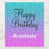 Glam Happy Birthday Ombre Pink Blue Paars Glitter Wijn Etiket (Enkel label)