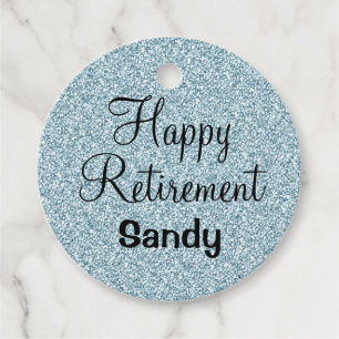 Glam Happy Retirement Blue Silver Glitter Sparkles Bedankjes Labels