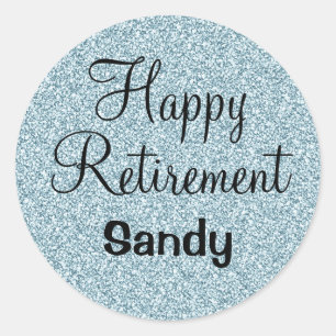 Glam Happy Retirement Blue Silver Glitter Sparkles Ronde Sticker