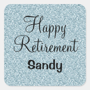 Glam Happy Retirement Blue Silver Glitter Sparkles Vierkante Sticker