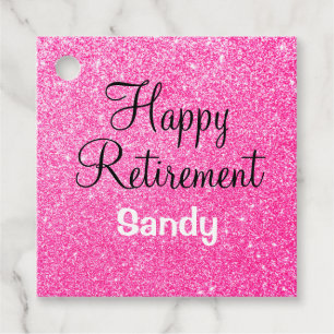 Glam Happy Retirement Hot Pink Glitter Sparkle Bedankjes Labels