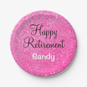 Glam Happy Retirement Hot Pink Glitter Sparkle Papieren Bordje