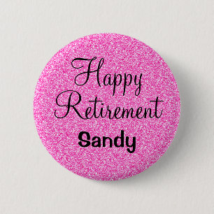 Glam Happy Retirement Hot Pink Glitter Sparkle Ronde Button 5,7 Cm
