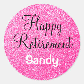 Glam Happy Retirement Hot Pink Glitter Sparkle Ronde Sticker