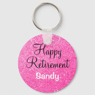 Glam Happy Retirement Hot Pink Glitter Sparkle Sleutelhanger
