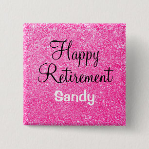 Glam Happy Retirement Hot Pink Glitter Sparkle Vierkante Button 5,1 Cm