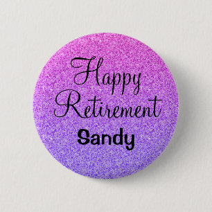 Glam Happy Retirement Ombre Paars Glitter Sparkle Ronde Button 5,7 Cm