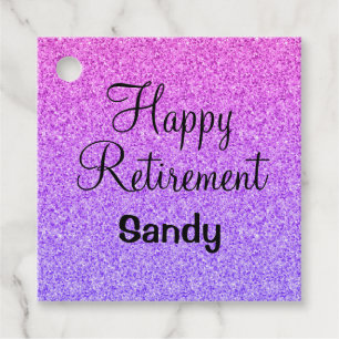 Glam Happy Retirement Ombre Paarse Glitter Sparkle Bedankjes Labels