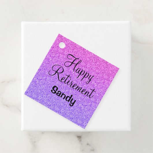 Glam Happy Retirement Ombre Paarse Glitter Sparkle Bedankjes Labels (In situ)