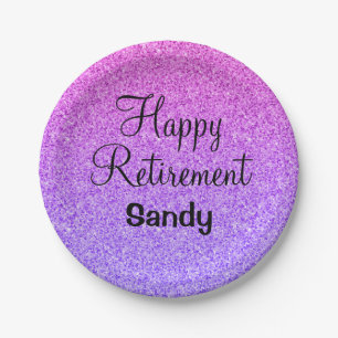 Glam Happy Retirement Ombre Paarse Glitter Sparkle Papieren Bordje